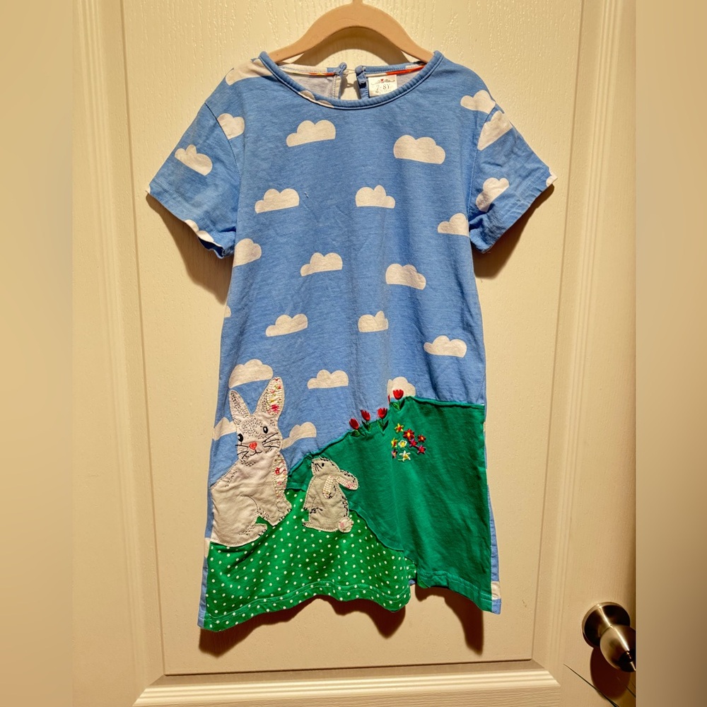 Blue Cloud Dress with Bunny Appliqué